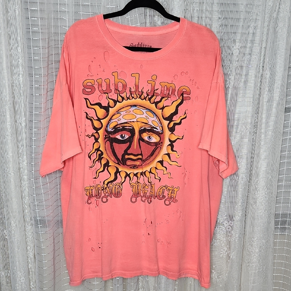 Sublime Hot Pink Oversized Distressed Graphic T-Shirt Sz2XL